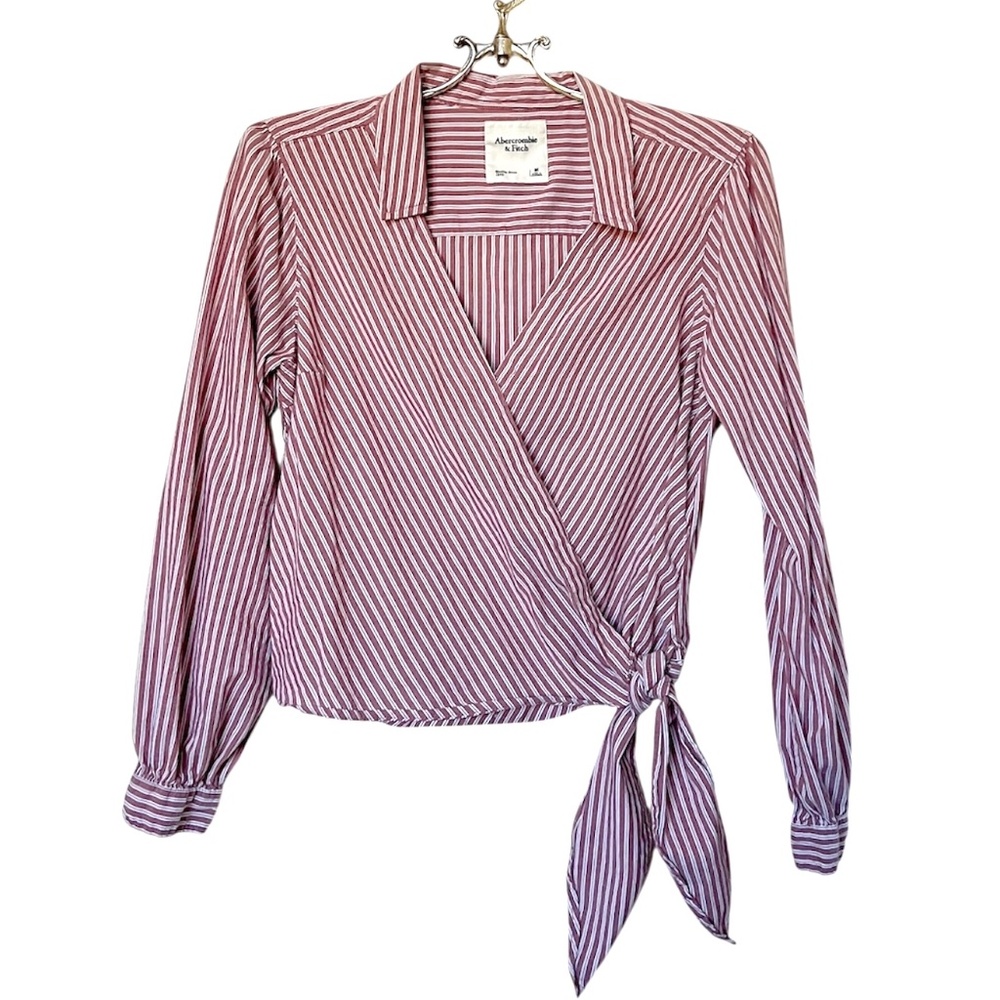 Abercrombie & Fitch Maroon and White Stripped Wrap Blouse Size M